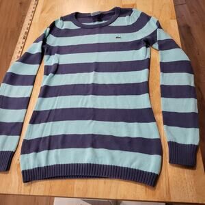 Blue Striped Lacoste Crew Neck Long Sleeve Sweater 38 100% Cotton 17" P2P